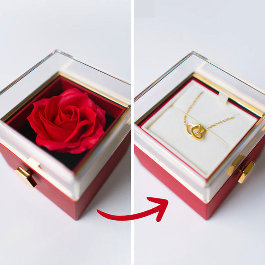 Coffret Rose Eternelle - Collier Cœurs Gravés