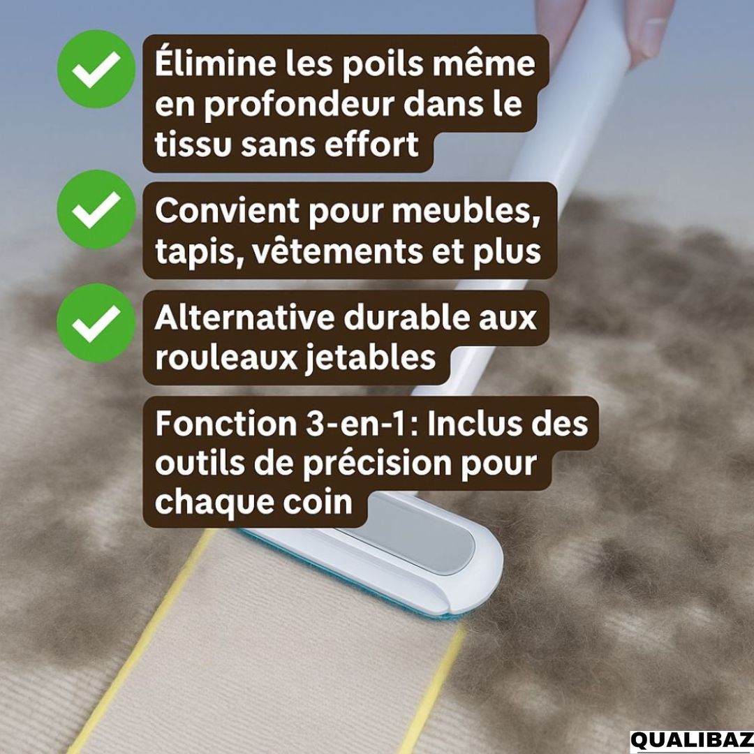Qualibaz™ MultiSwipe Pro – Élimine les Poils d’Animaux sur Toutes les Surfaces